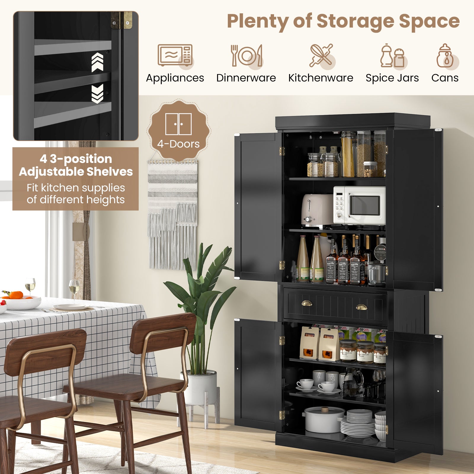 Freestanding Kitchen Cabinet, Adjustable Shelves, Black Armoires & Wardrobes at Gallery Canada