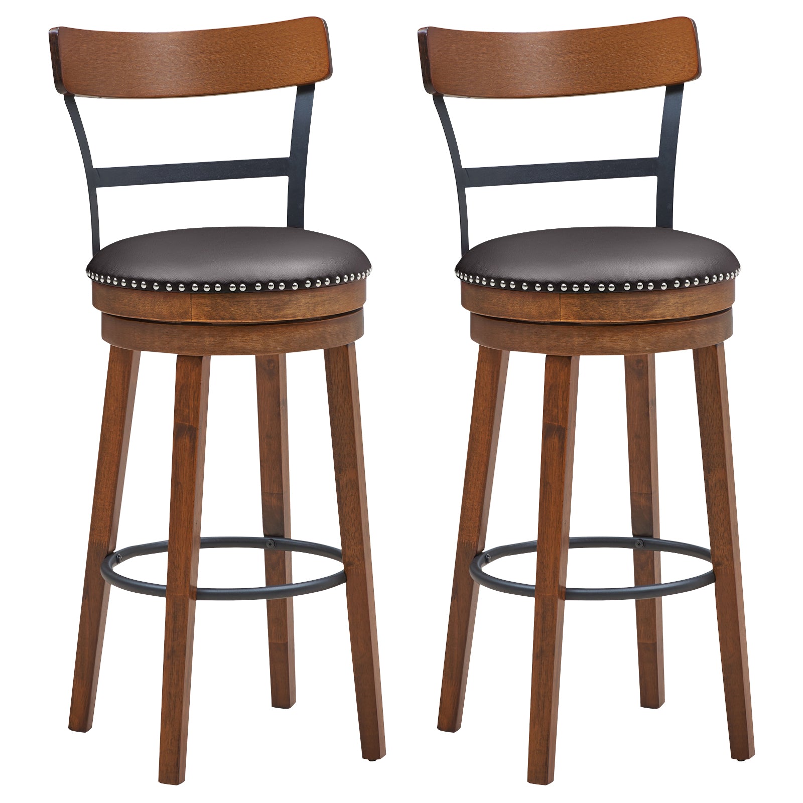 Set Of 2 30.5 Inch Swivel Bar Stools, Brown Bar Stools Brown at Gallery Canada