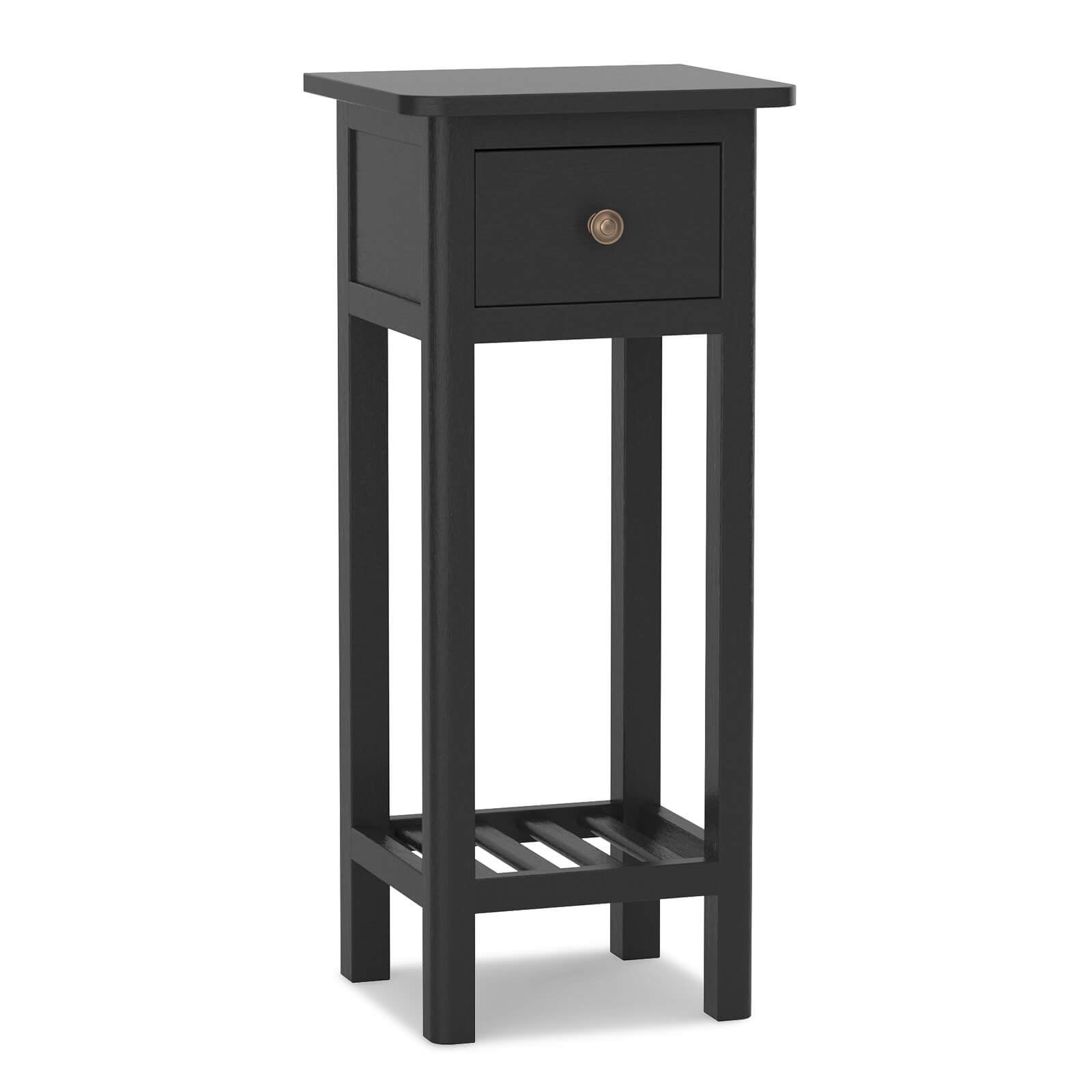 2 Tier Slim Nightstand, With Drawer Shelf, Black Nightstands at Gallery Canada