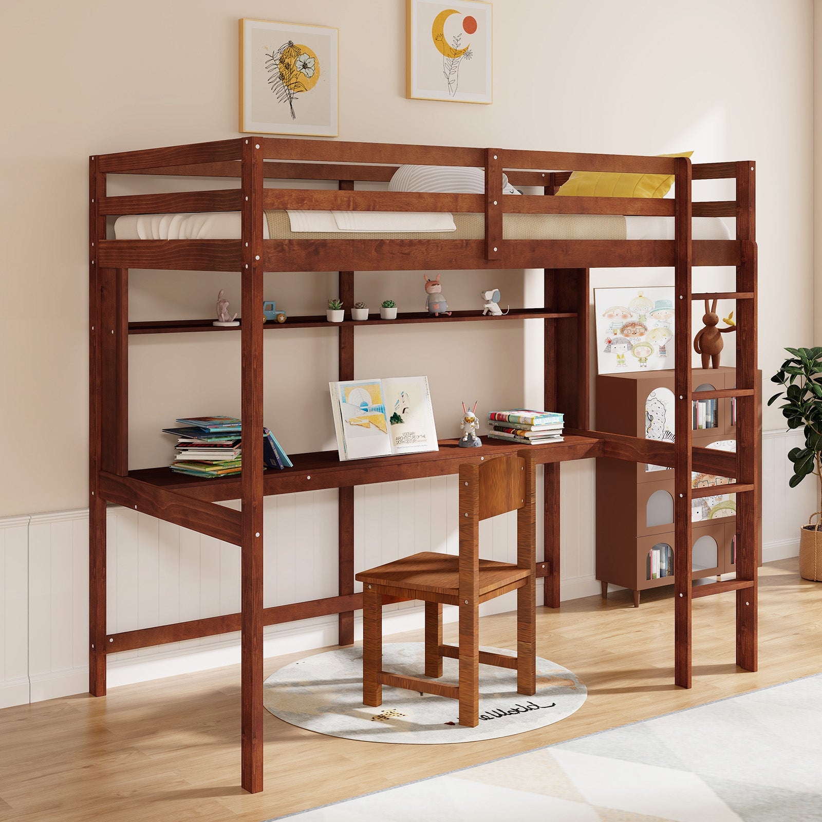 Twin Size Solid Wood Loft Bed Frame, Brown Bunk Bed Frame at Gallery Canada