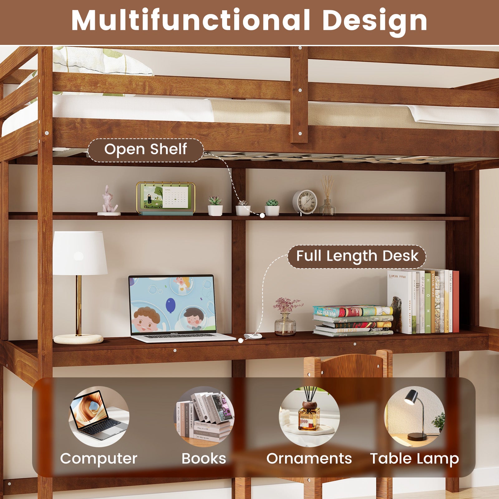 Twin Size Solid Wood Loft Bed Frame, Brown Bunk Bed Frame at Gallery Canada