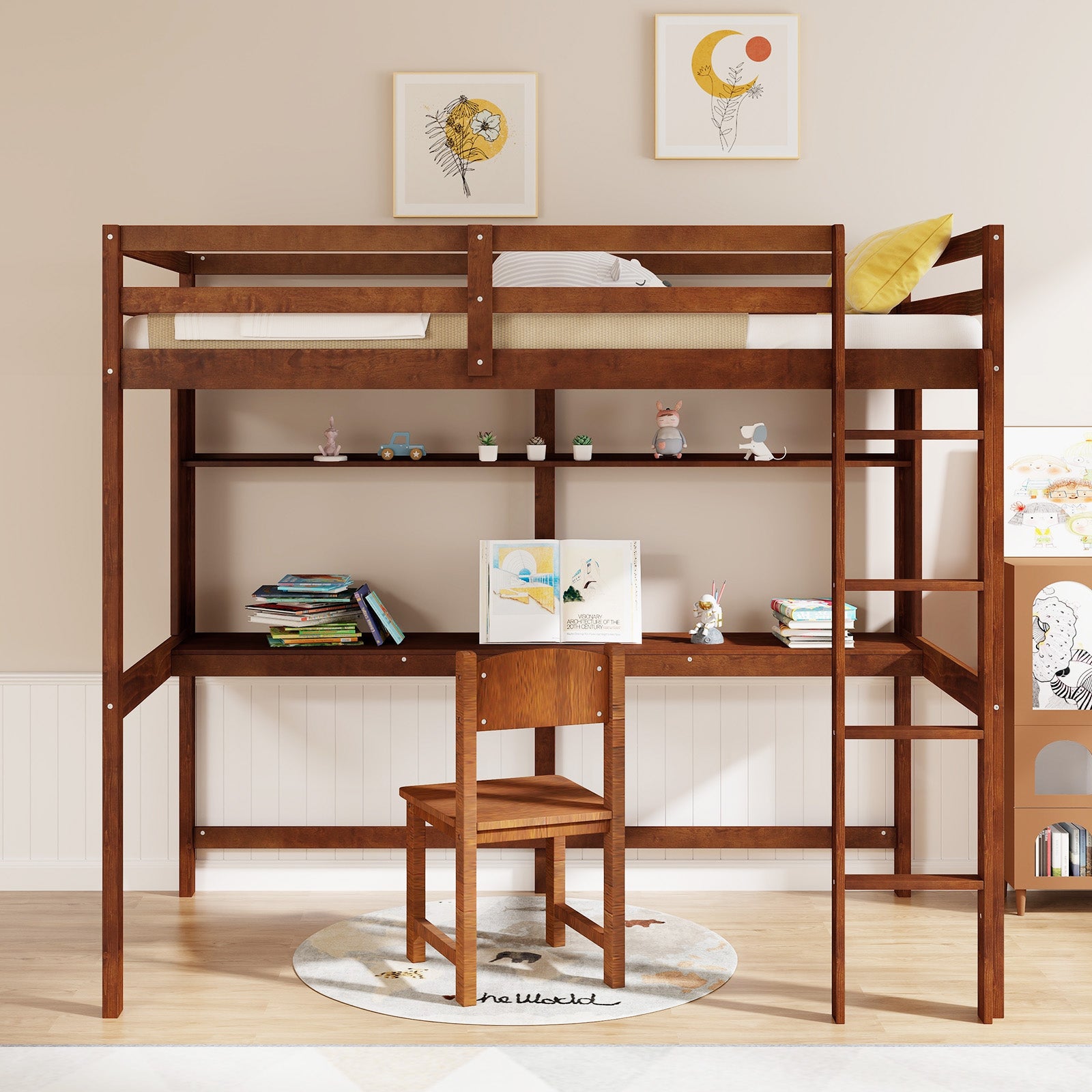 Twin Size Solid Wood Loft Bed Frame, Brown Bunk Bed Frame at Gallery Canada
