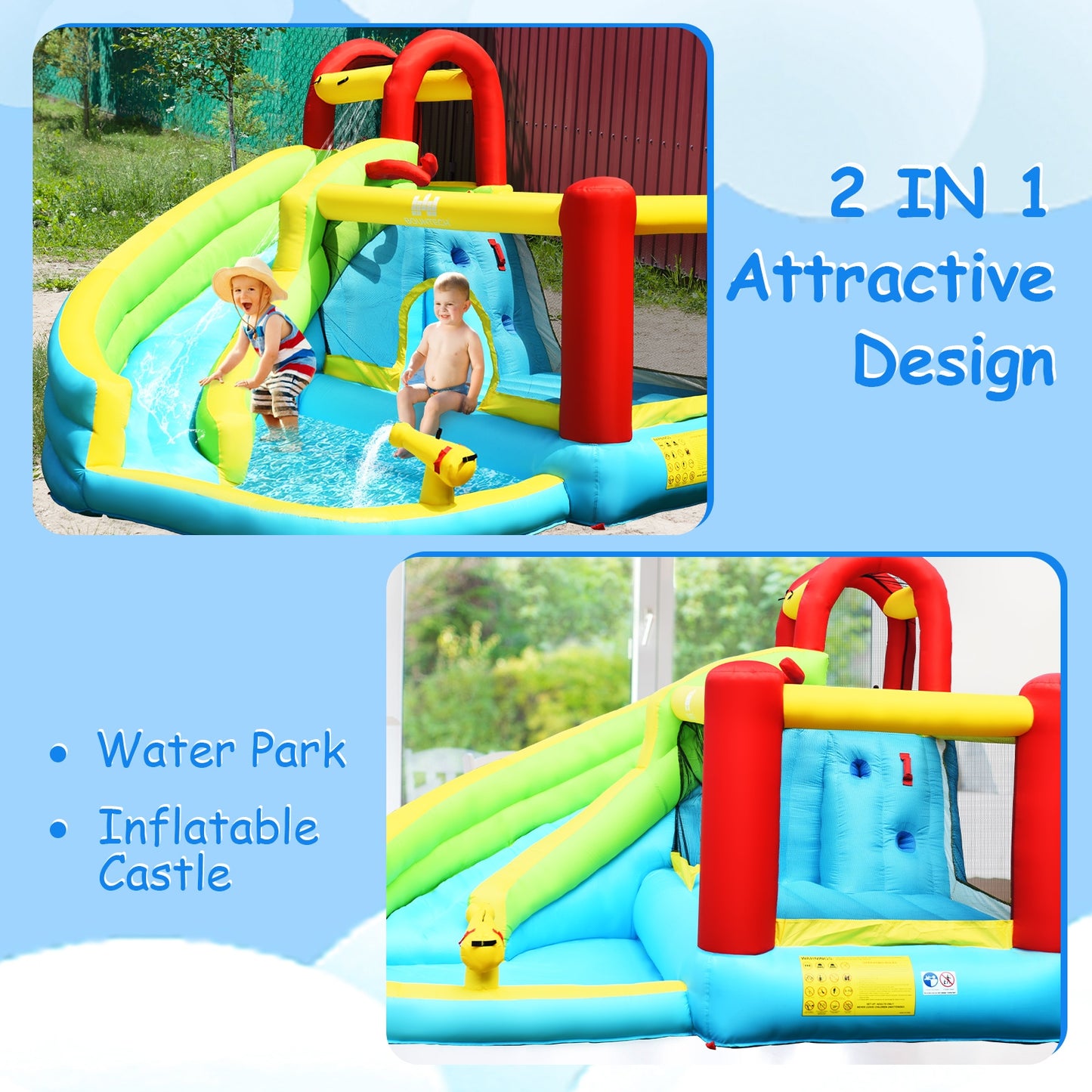 6-in-1 Inflatable Bounce House, Climbing Wall, Basketball Hoop Bounce House at Gallery Canada