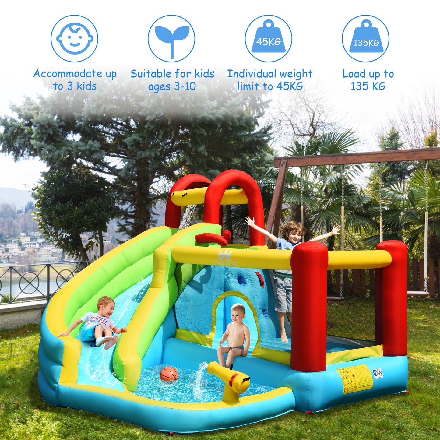6-in-1 Inflatable Bounce House, Climbing Wall, Basketball Hoop Bounce House at Gallery Canada