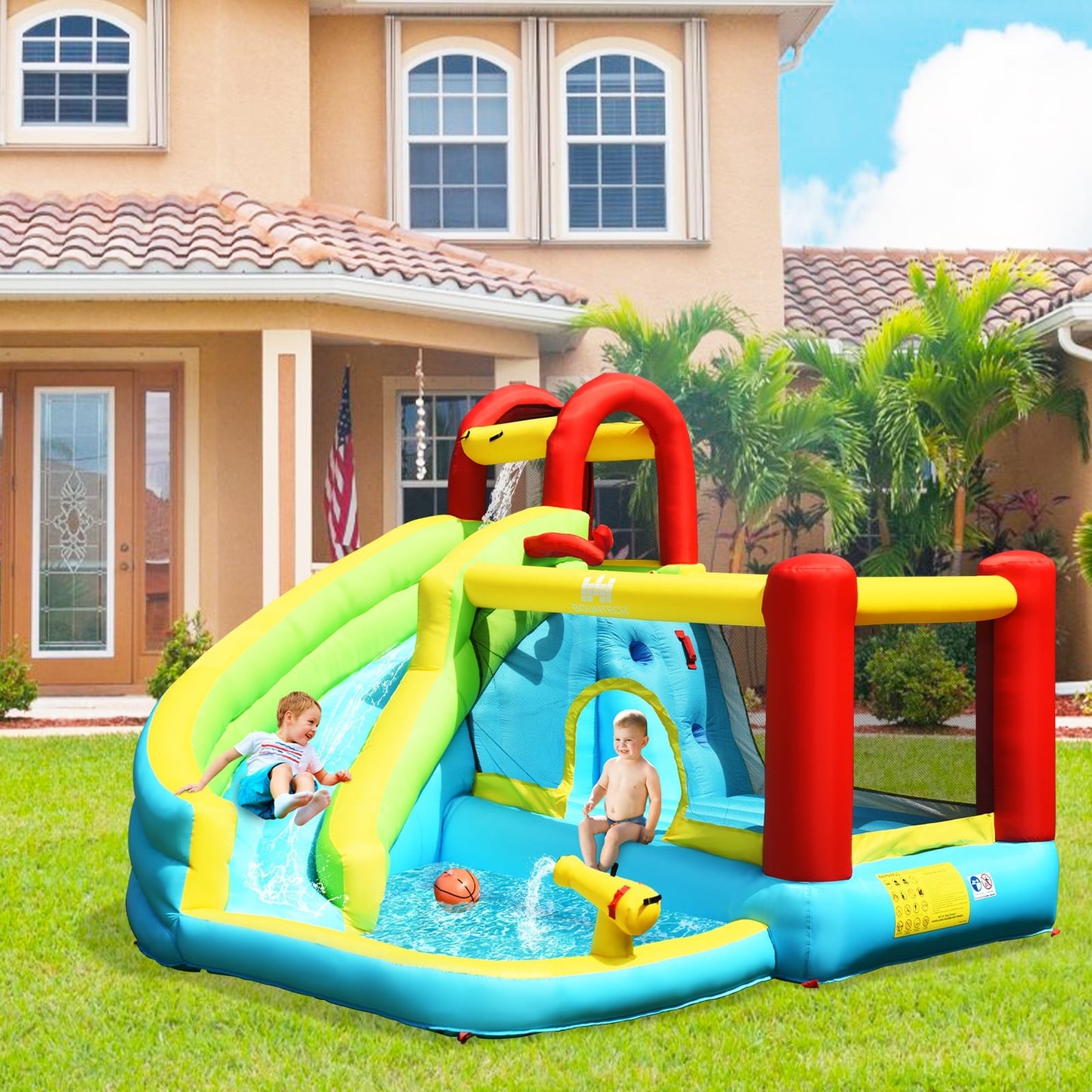 6-in-1 Inflatable Bounce House, Climbing Wall, Basketball Hoop Bounce House at Gallery Canada