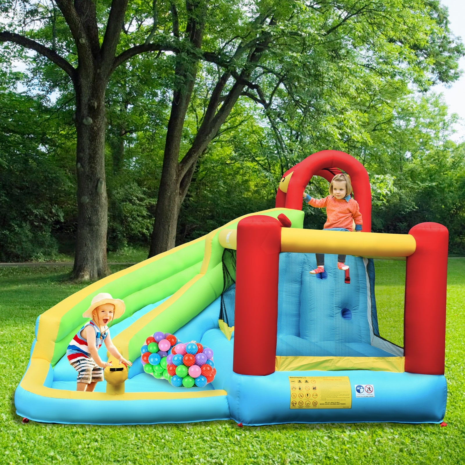 6-in-1 Inflatable Bounce House, Climbing Wall, Basketball Hoop Bounce House at Gallery Canada