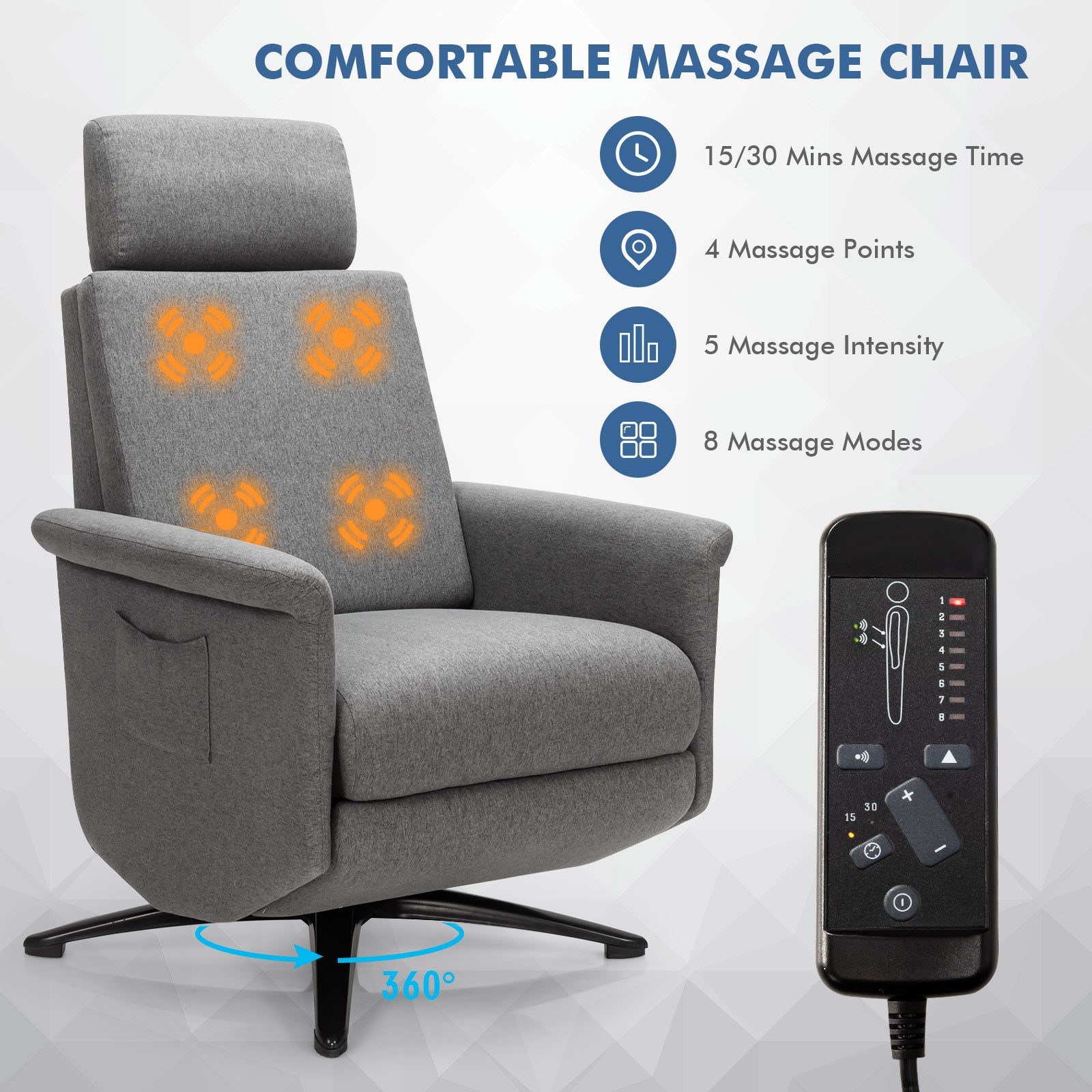 Swivel Massage Recliner Sofa, Adjustable Headrest, Gray Recliners at Gallery Canada
