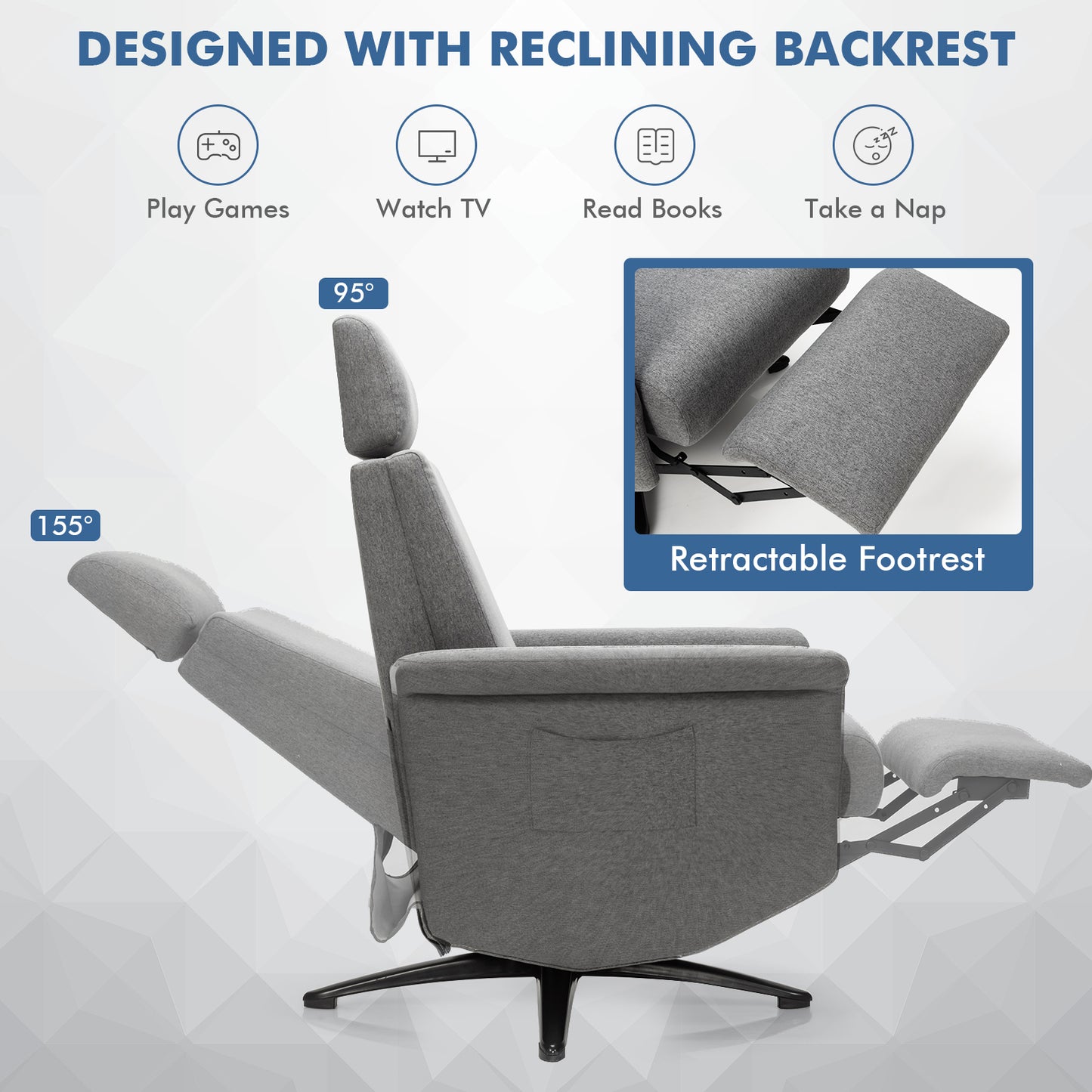 Swivel Massage Recliner Sofa, Adjustable Headrest, Gray Recliners at Gallery Canada