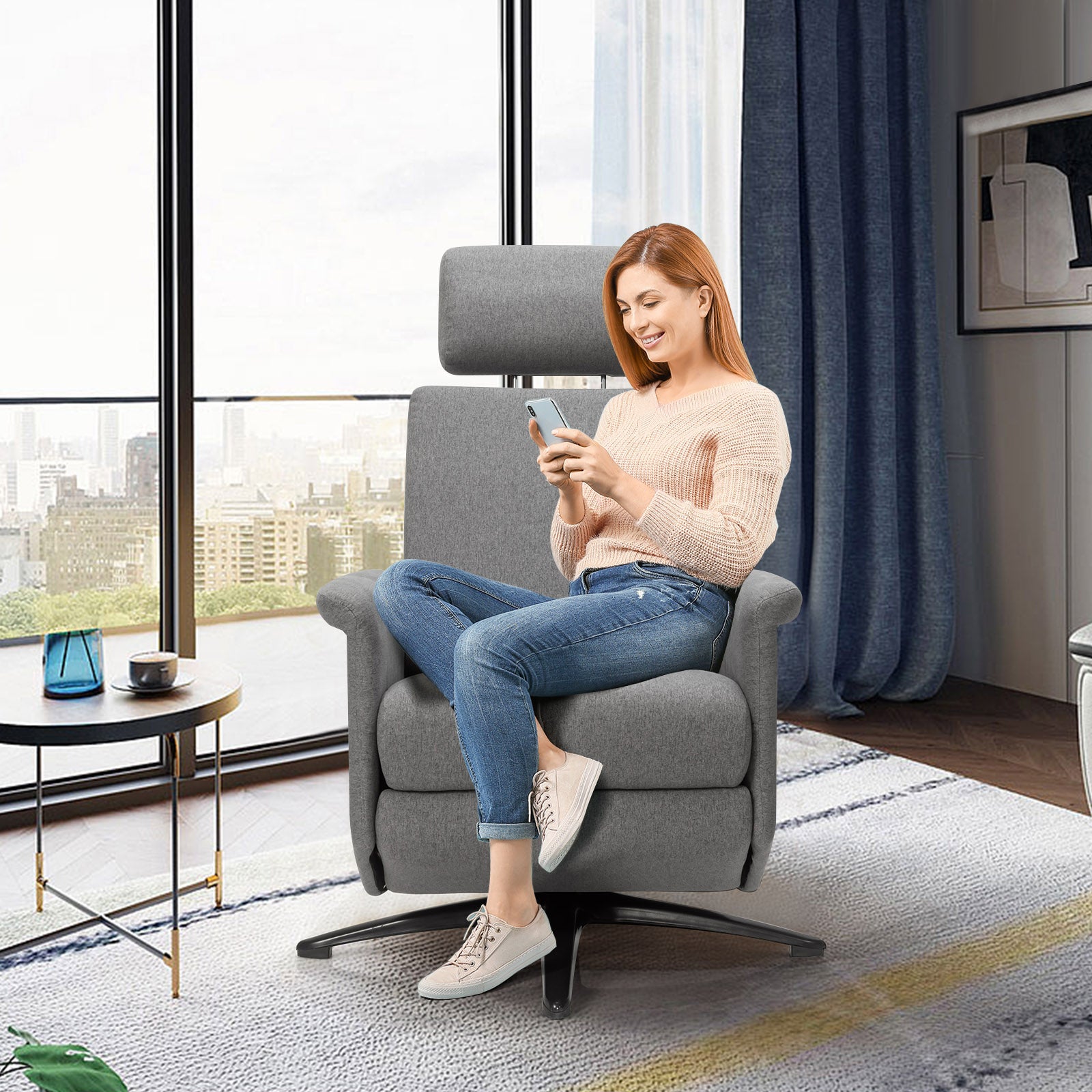 Swivel Massage Recliner Sofa, Adjustable Headrest, Gray Recliners at Gallery Canada