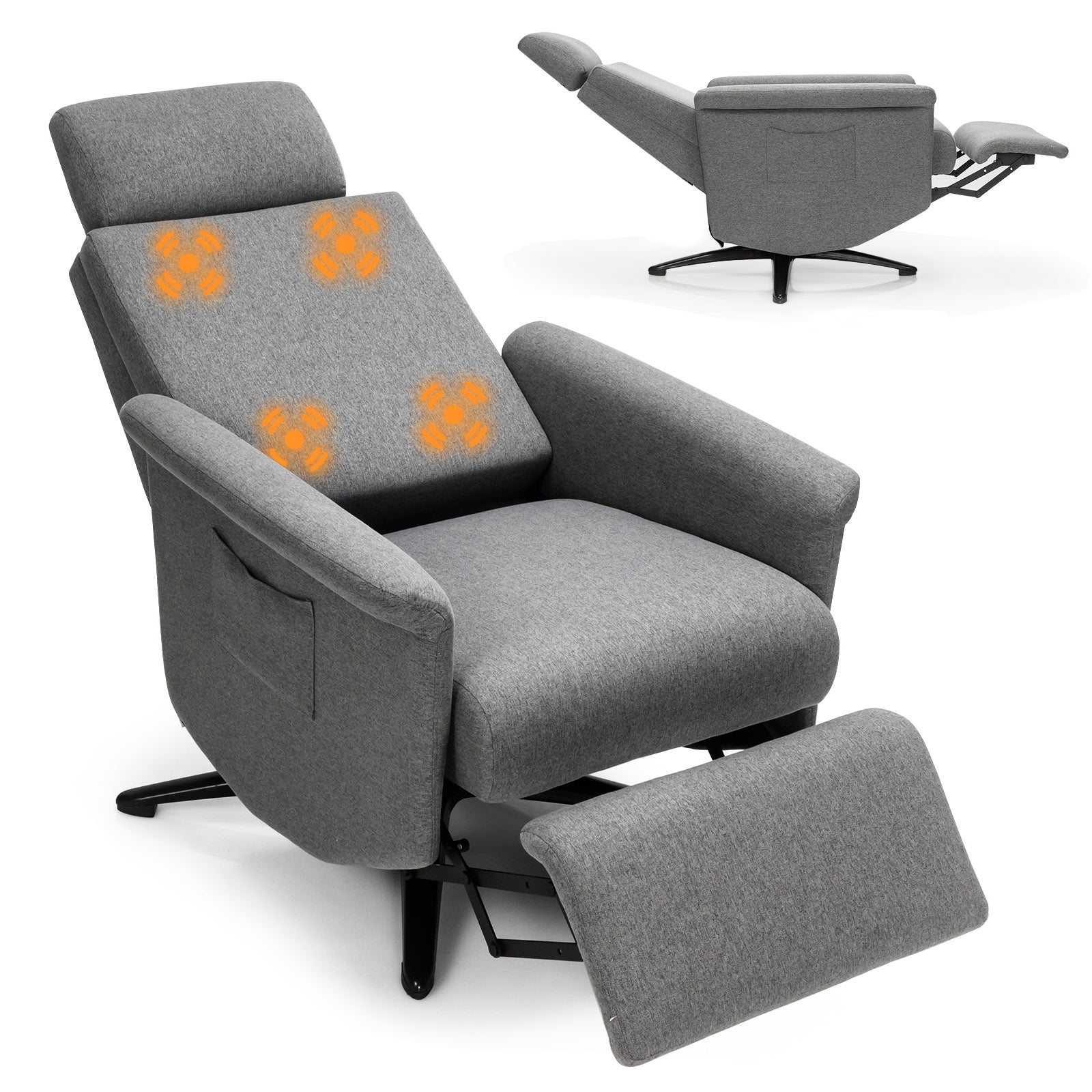 Swivel Massage Recliner Sofa, Adjustable Headrest, Gray Recliners at Gallery Canada
