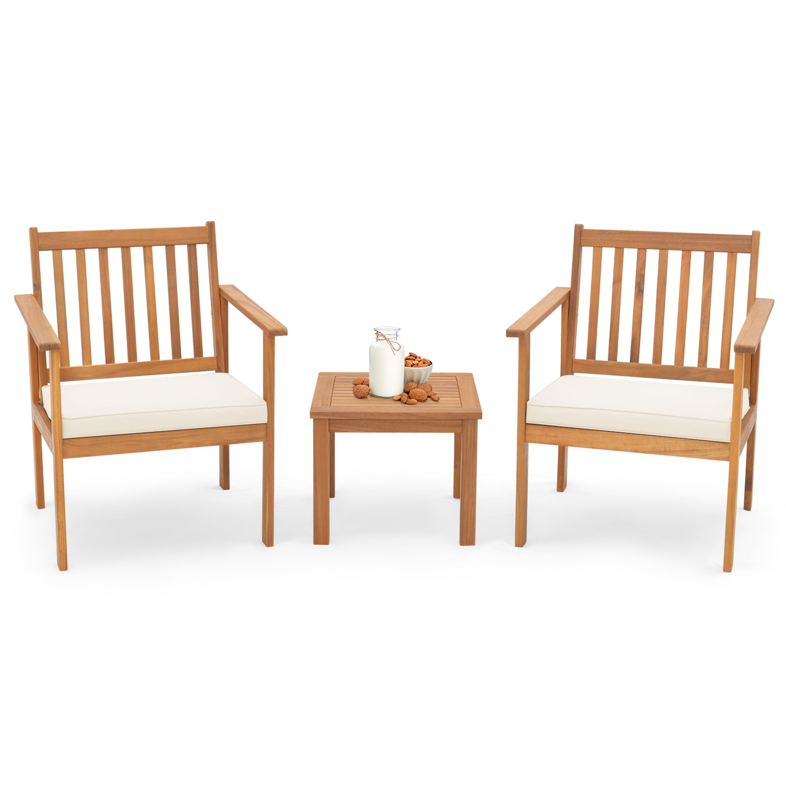 3 Piece Patio Wood Furniture Set With Cushions, White Patio Conversation Sets at Gallery Canada