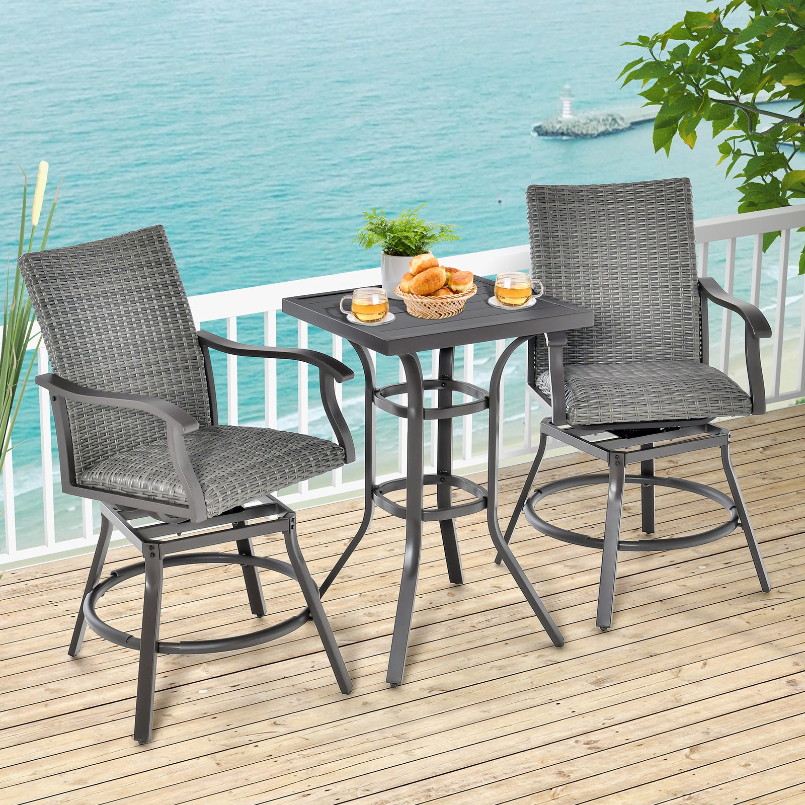 24 Inch Bar Height Table, Aluminum Tabletop, Adjustable Foot Pads, Black Patio Bar Furniture at Gallery Canada