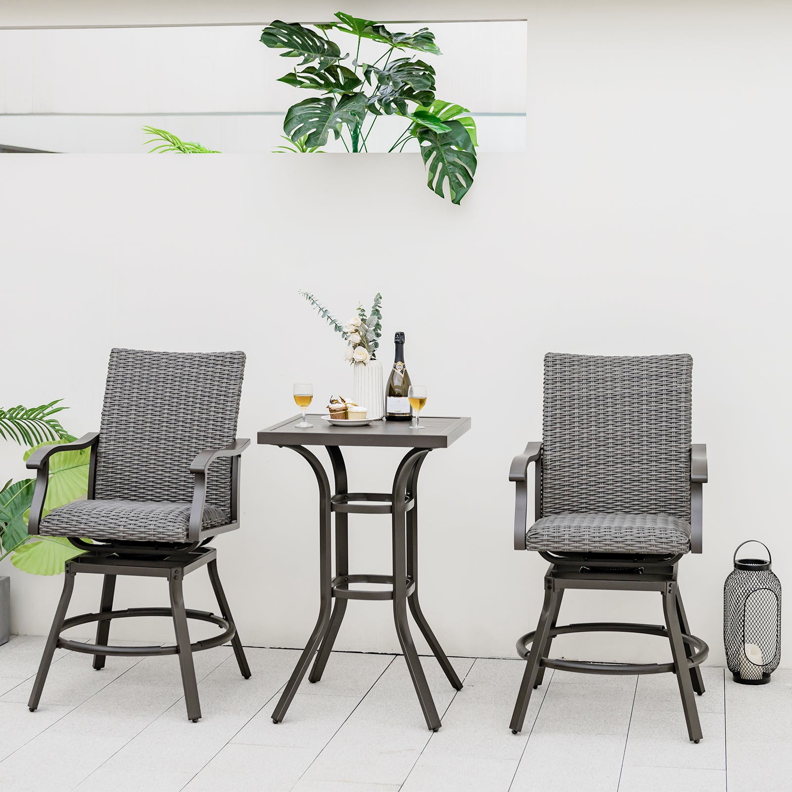 24 Inch Bar Height Table, Aluminum Tabletop, Adjustable Foot Pads, Black Patio Bar Furniture at Gallery Canada