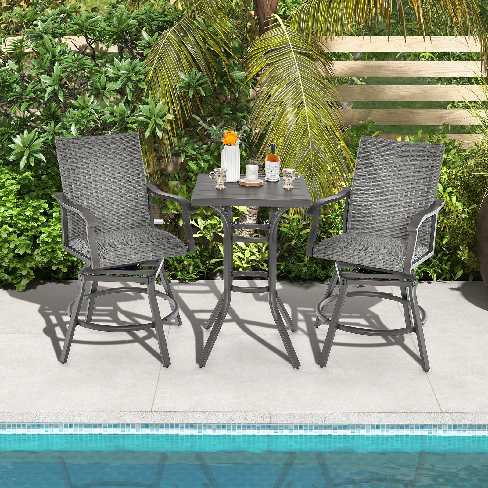 24 Inch Bar Height Table, Aluminum Tabletop, Adjustable Foot Pads, Black Patio Bar Furniture at Gallery Canada