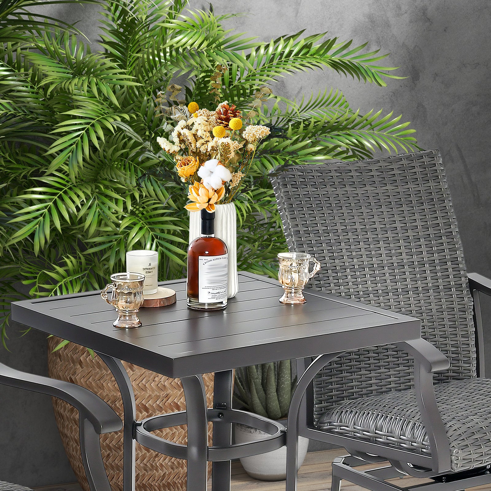24 Inch Bar Height Table, Aluminum Tabletop, Adjustable Foot Pads, Black Patio Bar Furniture at Gallery Canada