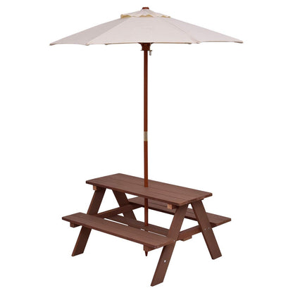 4-Seat Kids Picnic Table Bench With Umbrella, Brown Kids Table & Chair Sets at Gallery Canada