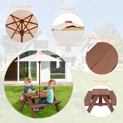 4-Seat Kids Picnic Table Bench With Umbrella, Brown Kids Table & Chair Sets at Gallery Canada