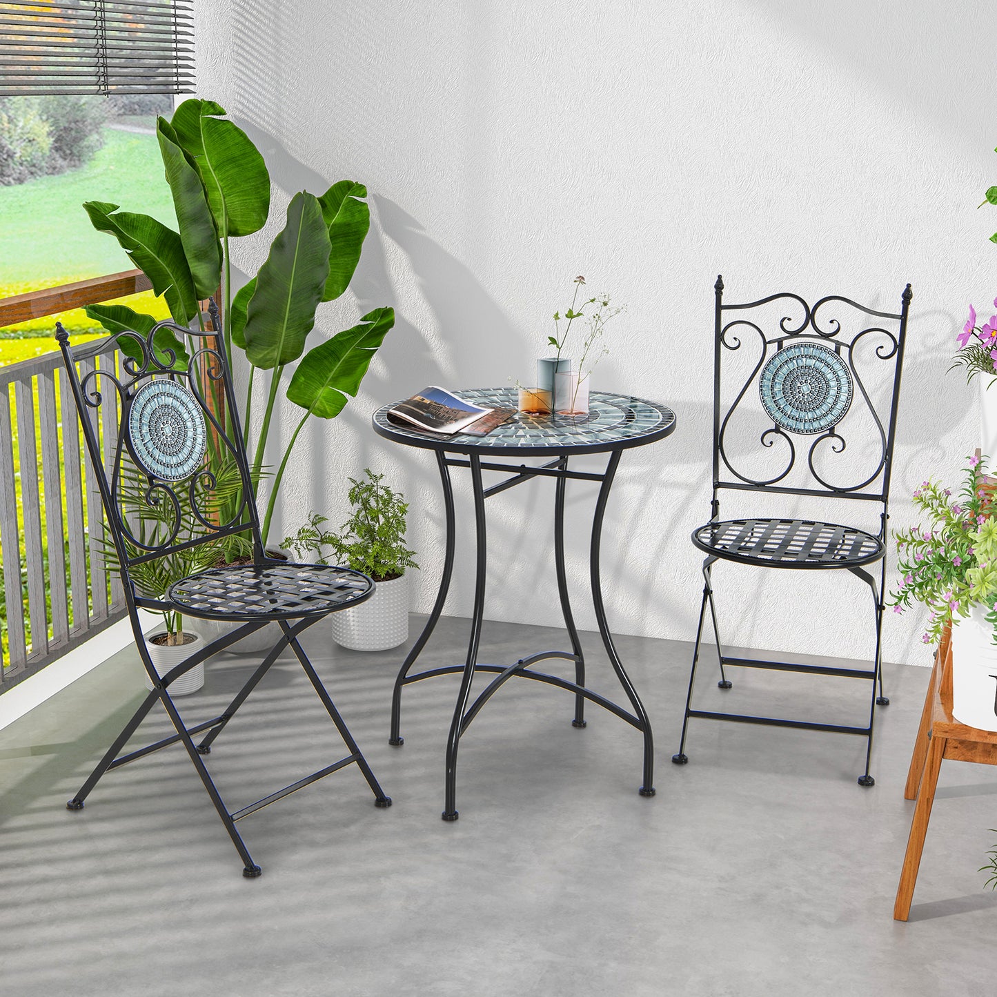 24 Inch Patio Bistro Table, Ceramic Tile Tabletop, Blue Patio Dining Tables at Gallery Canada