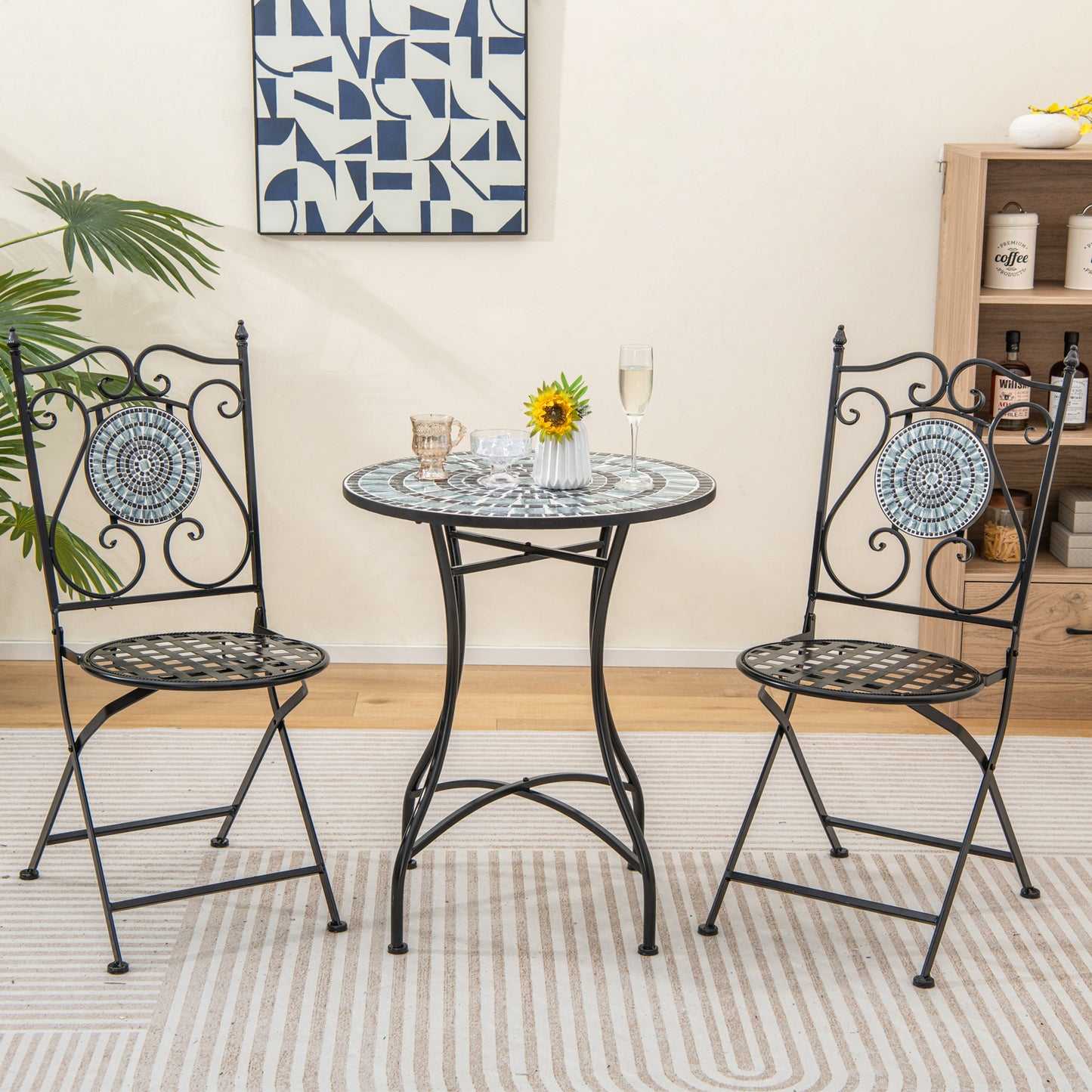 24 Inch Patio Bistro Table, Ceramic Tile Tabletop, Blue Patio Dining Tables at Gallery Canada
