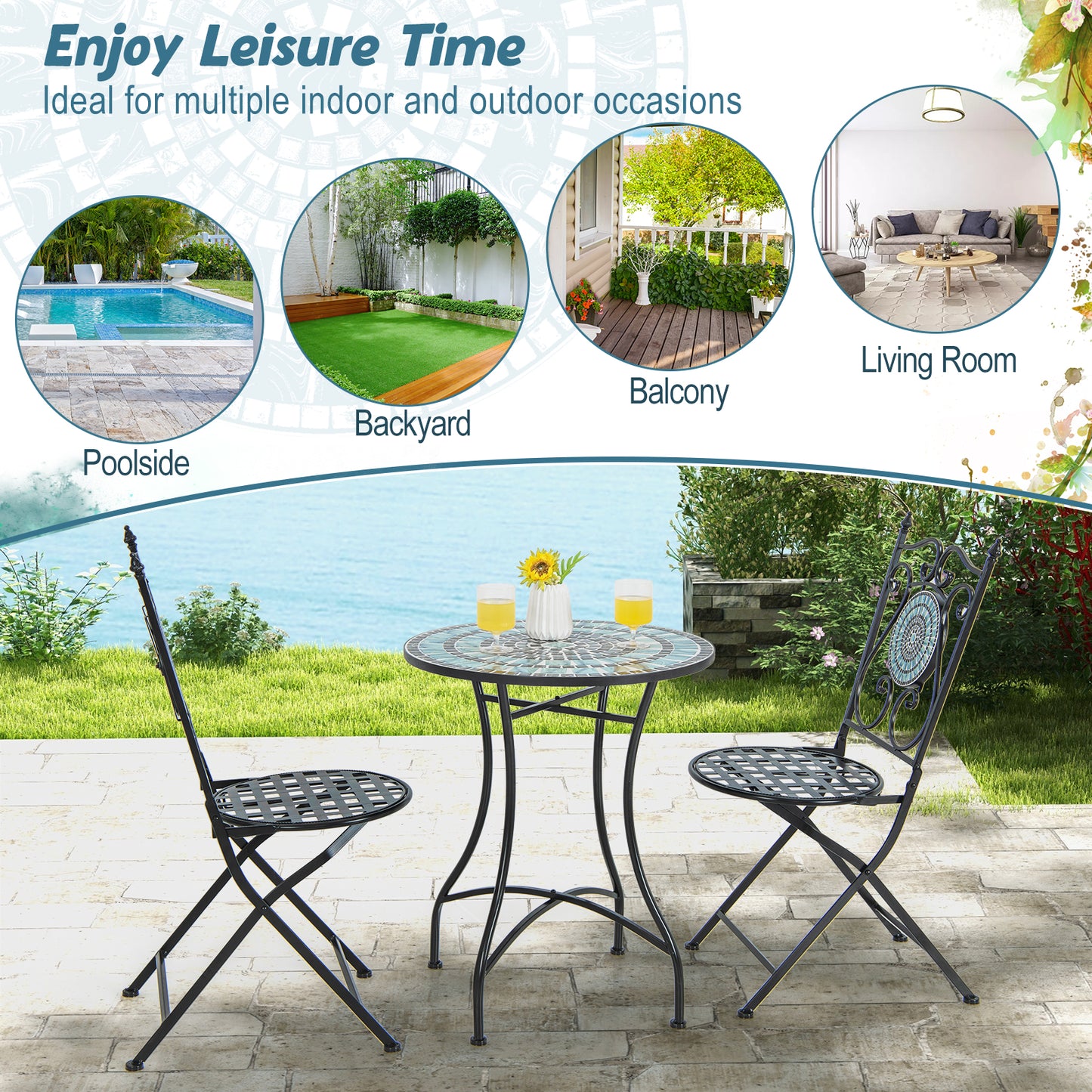 24 Inch Patio Bistro Table, Ceramic Tile Tabletop, Blue Patio Dining Tables at Gallery Canada