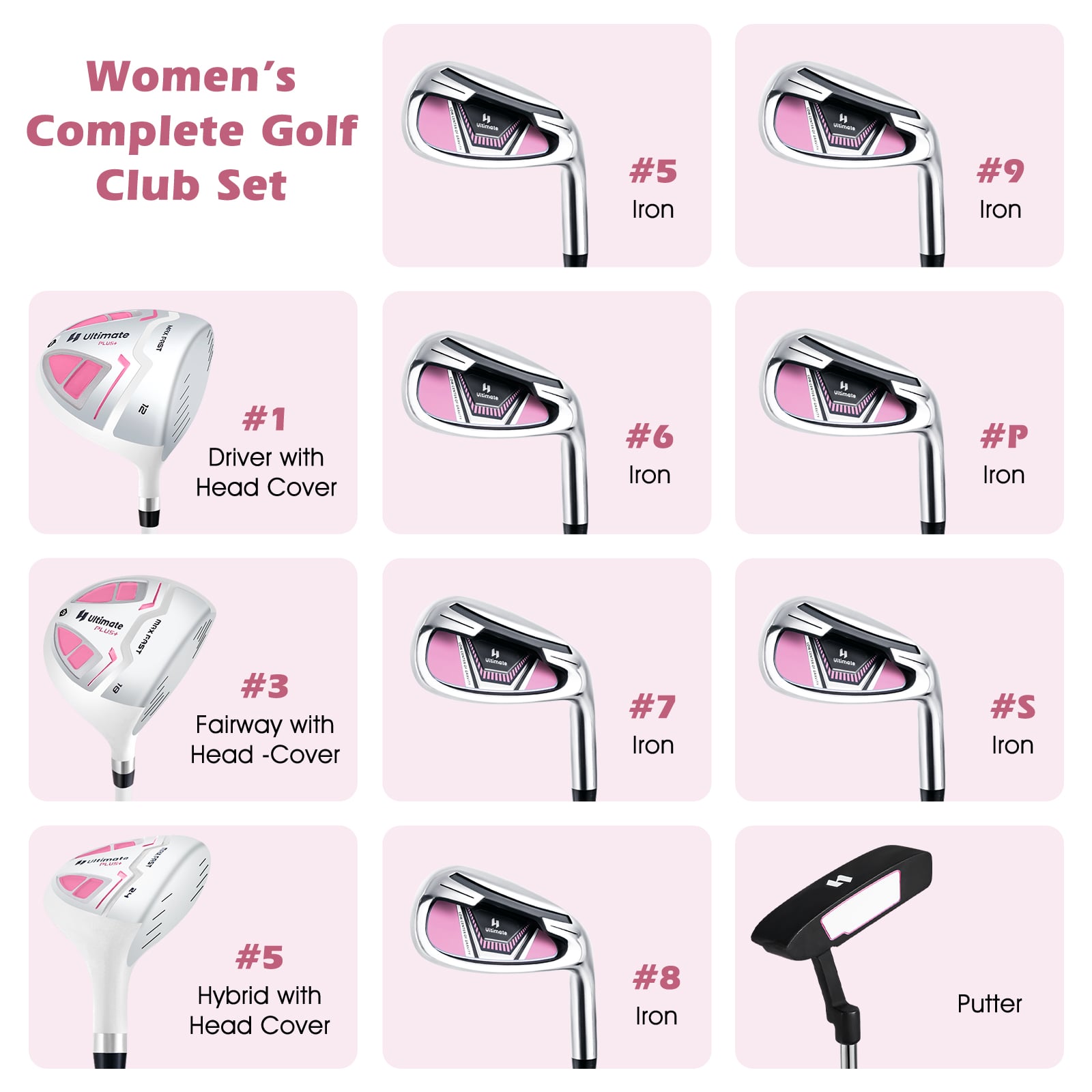 Women's Complete Golf Club Set, Right Hand, Rain Hood, Pink Golf at Gallery Canada