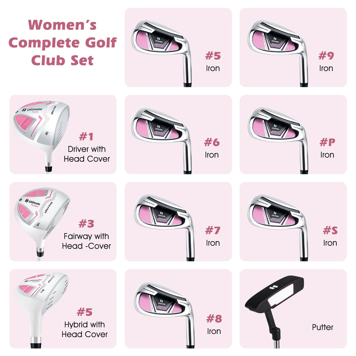 Women's Complete Golf Club Set, Right Hand, Rain Hood, Pink Golf at Gallery Canada