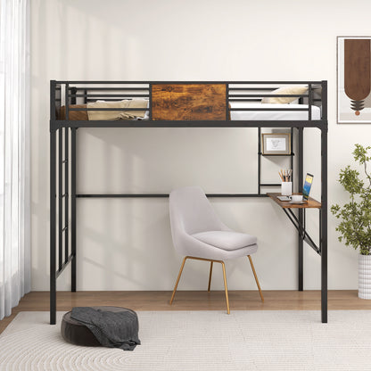Twin Size Metal Loft Bed With Desk, Storage Shelf, Built-In Ladder, Black Bunk Bed Frame at Gallery Canada