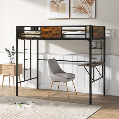 Twin Size Metal Loft Bed With Desk, Storage Shelf, Built-In Ladder, Black Bunk Bed Frame at Gallery Canada