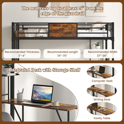 Twin Size Metal Loft Bed With Desk, Storage Shelf, Built-In Ladder, Black Bunk Bed Frame at Gallery Canada