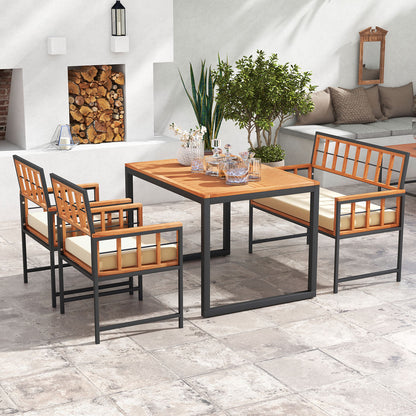 4 Piece Acacia Wood Patio Dining Set, Rectangular Table, Natural Patio Dining Sets at Gallery Canada