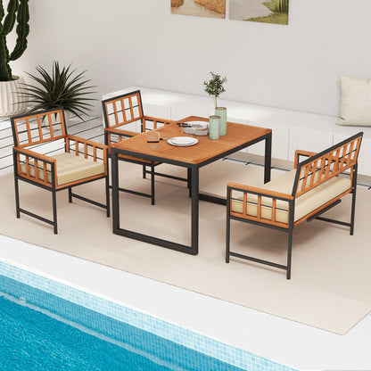 4 Piece Acacia Wood Patio Dining Set, Rectangular Table, Natural Patio Dining Sets at Gallery Canada