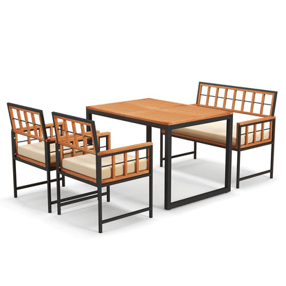 4 Piece Acacia Wood Patio Dining Set, Rectangular Table, Natural Patio Dining Sets at Gallery Canada