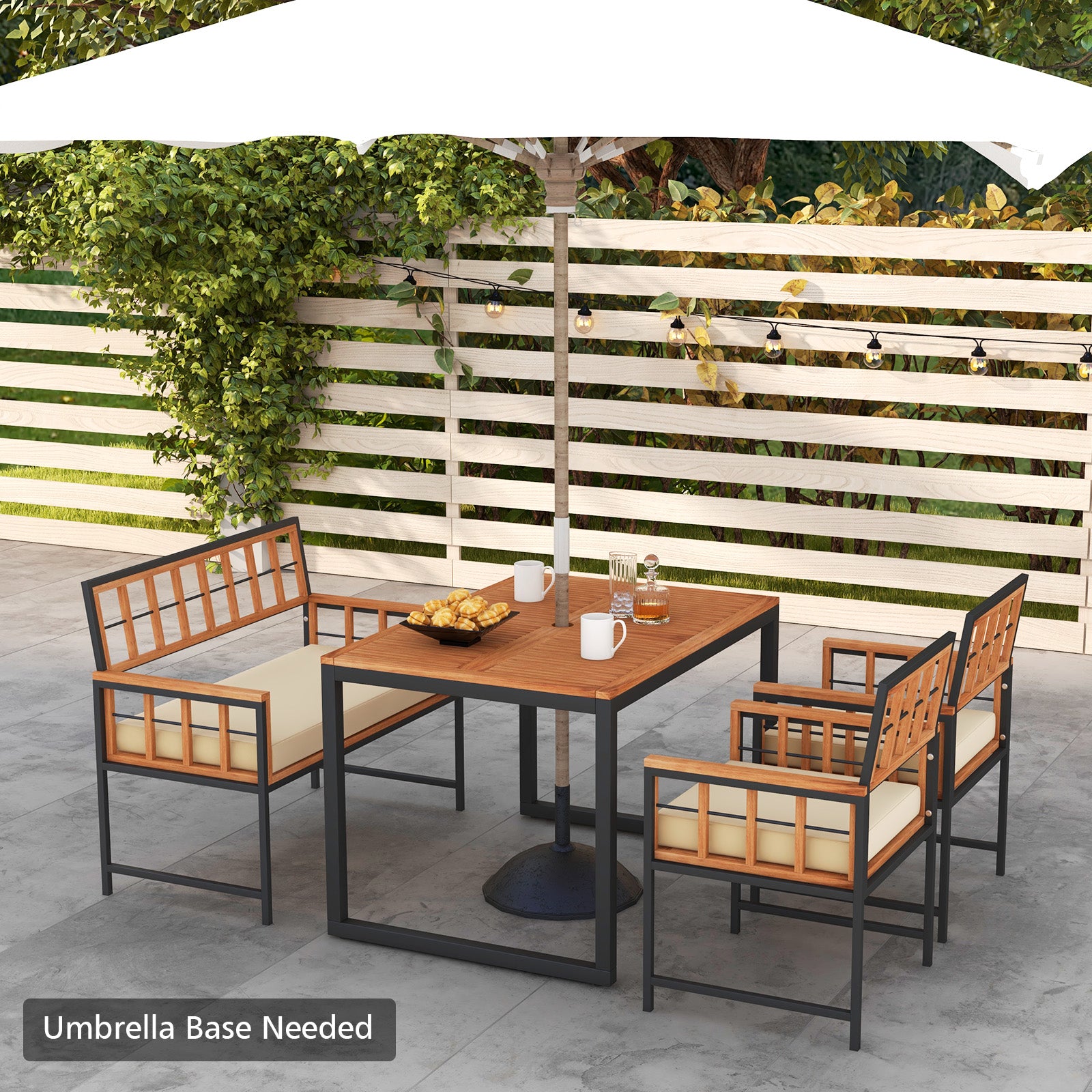 4 Piece Acacia Wood Patio Dining Set, Rectangular Table, Natural Patio Dining Sets at Gallery Canada