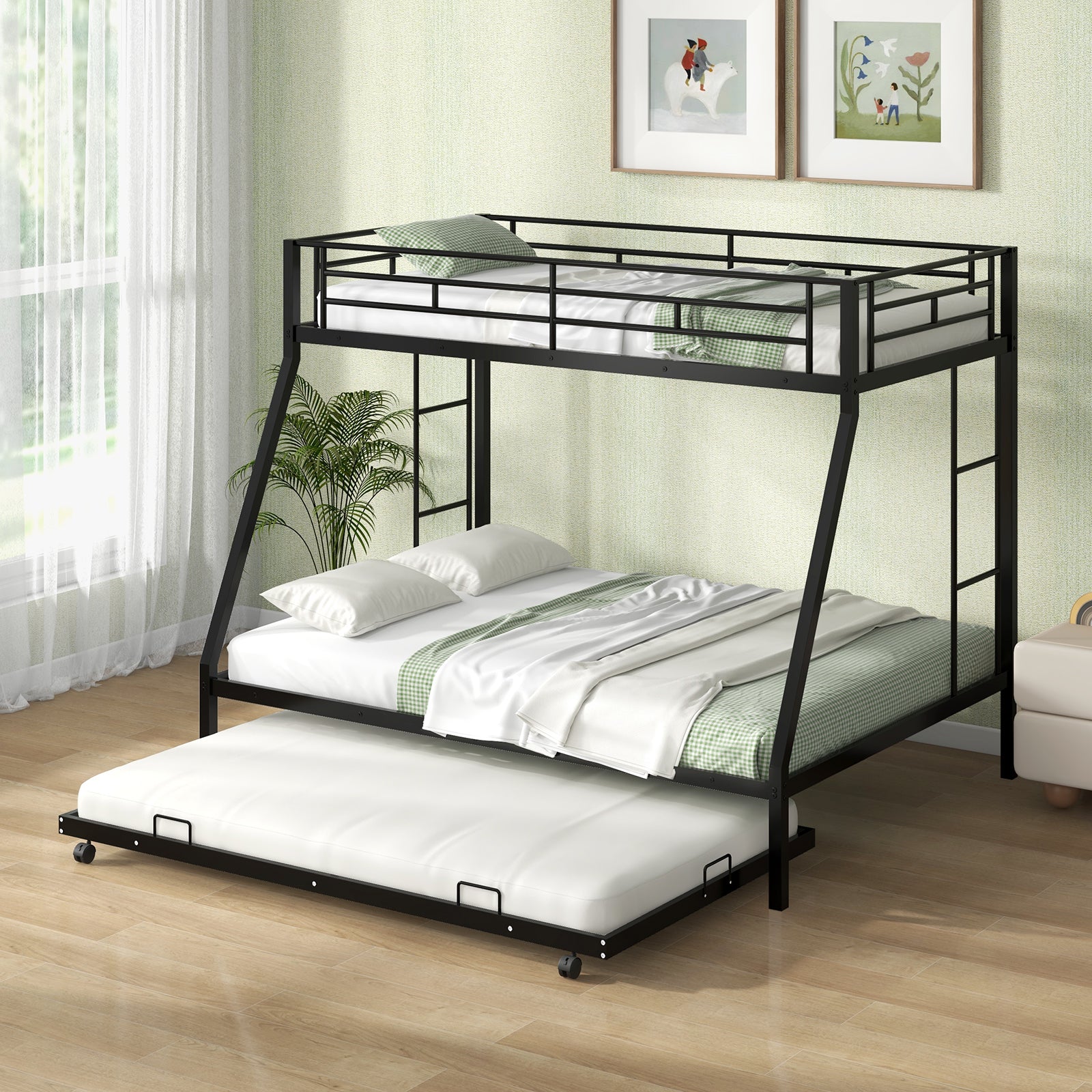 Twin Over Full Bunk Bed Frame With Trundle, Black Bunk Bed Frame at Gallery Canada