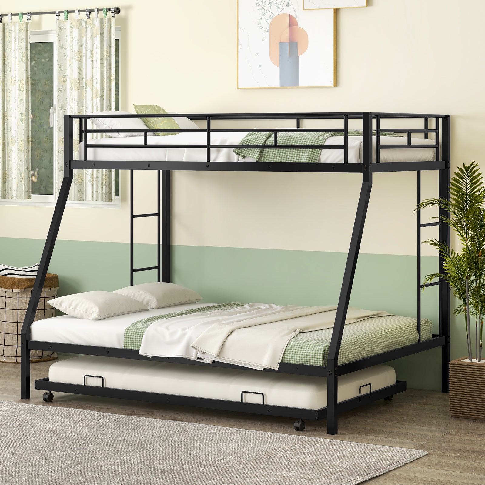 Twin Over Full Bunk Bed Frame With Trundle, Black Bunk Bed Frame at Gallery Canada