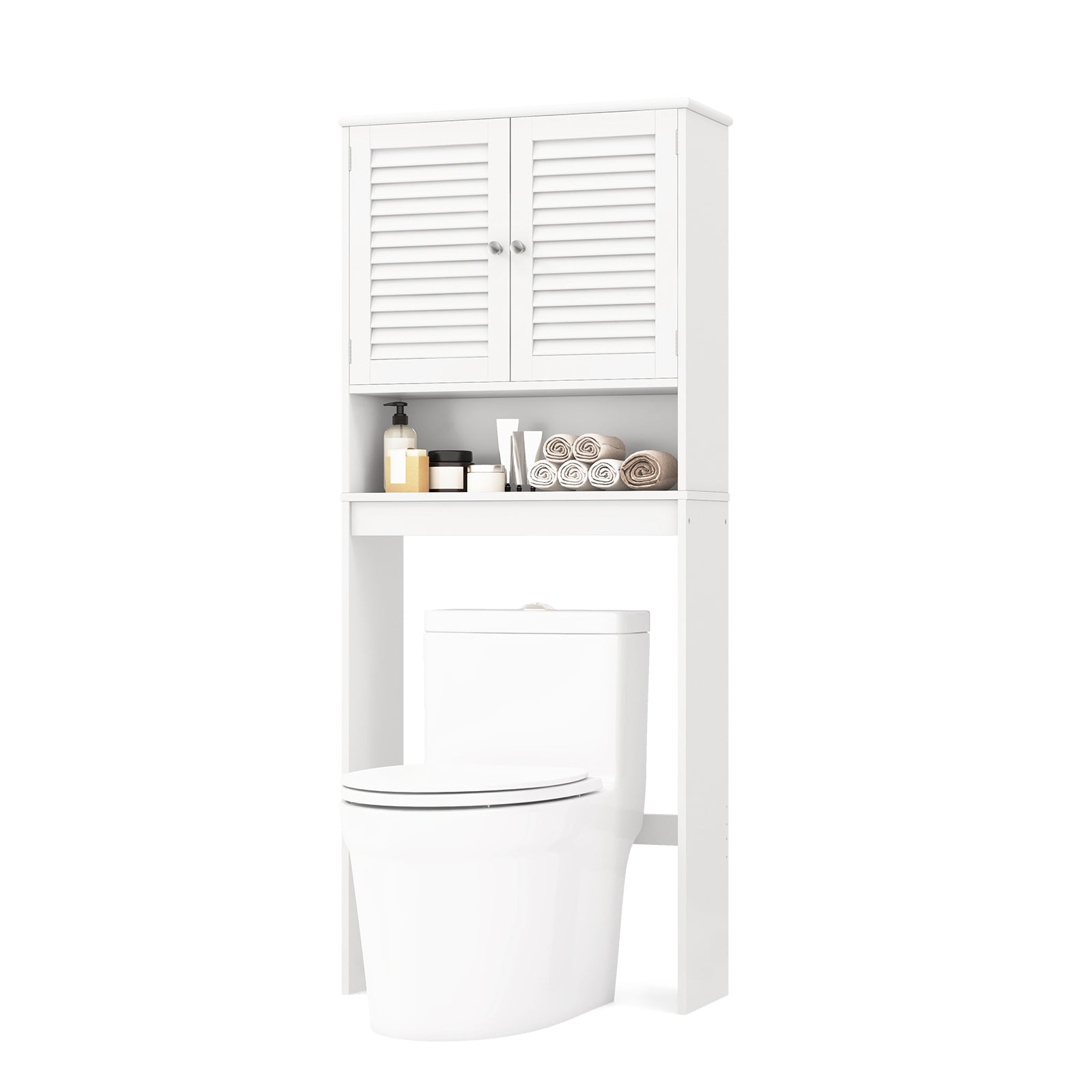 Over The Toilet Storage Cabinet, Double Doors, Adjustable Shelf, White Bathroom Etagere at Gallery Canada