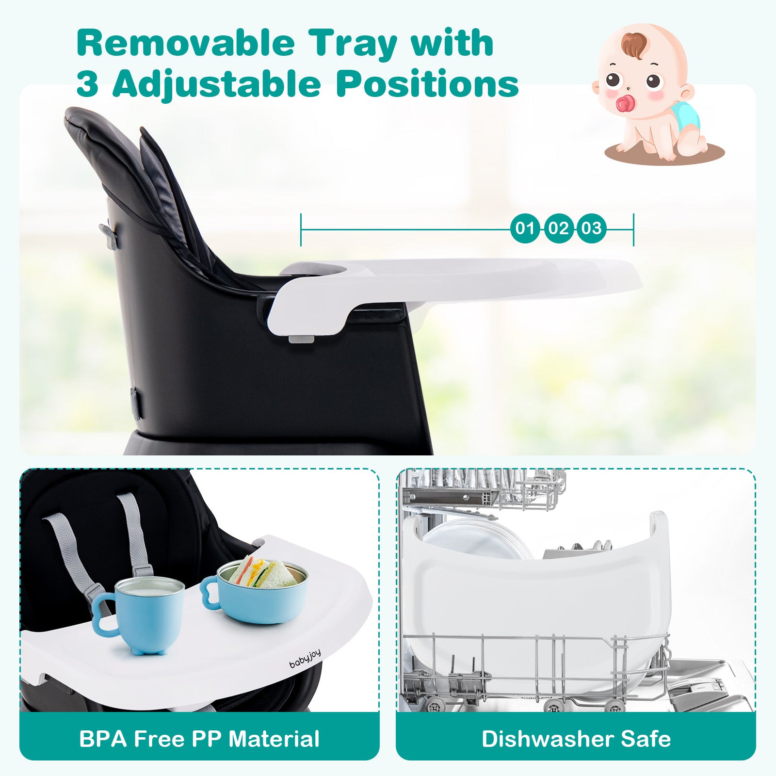 6-In-1 Convertible Baby High Chair, Adjustable Removable Tray, Black High Chairs at Gallery Canada