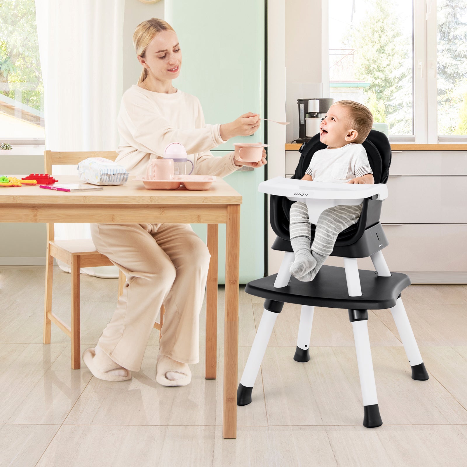6-In-1 Convertible Baby High Chair, Adjustable Removable Tray, Black High Chairs at Gallery Canada