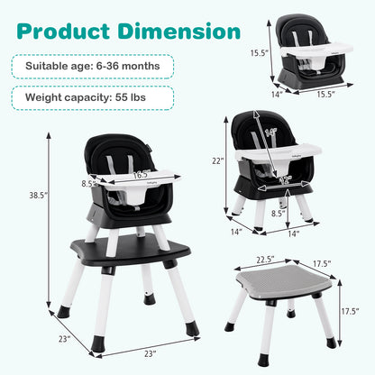 6-In-1 Convertible Baby High Chair, Adjustable Removable Tray, Black High Chairs at Gallery Canada