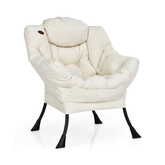 Modern Polyester Fabric Lazy Chair, Steel Frame, Side Pocket, Beige Accent Chairs Beige at Gallery Canada