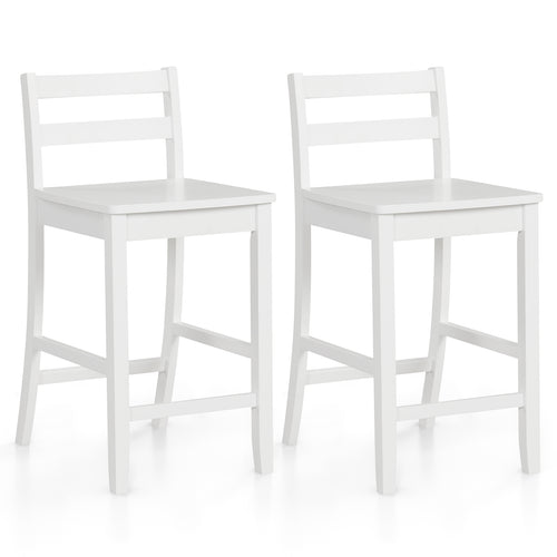 Wooden Bar Stools Set of 2, Ergonomic Backrest, Footrest, White