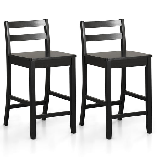 Wooden Bar Stools Set Of 2, Ergonomic Backrest, Footrest, Black