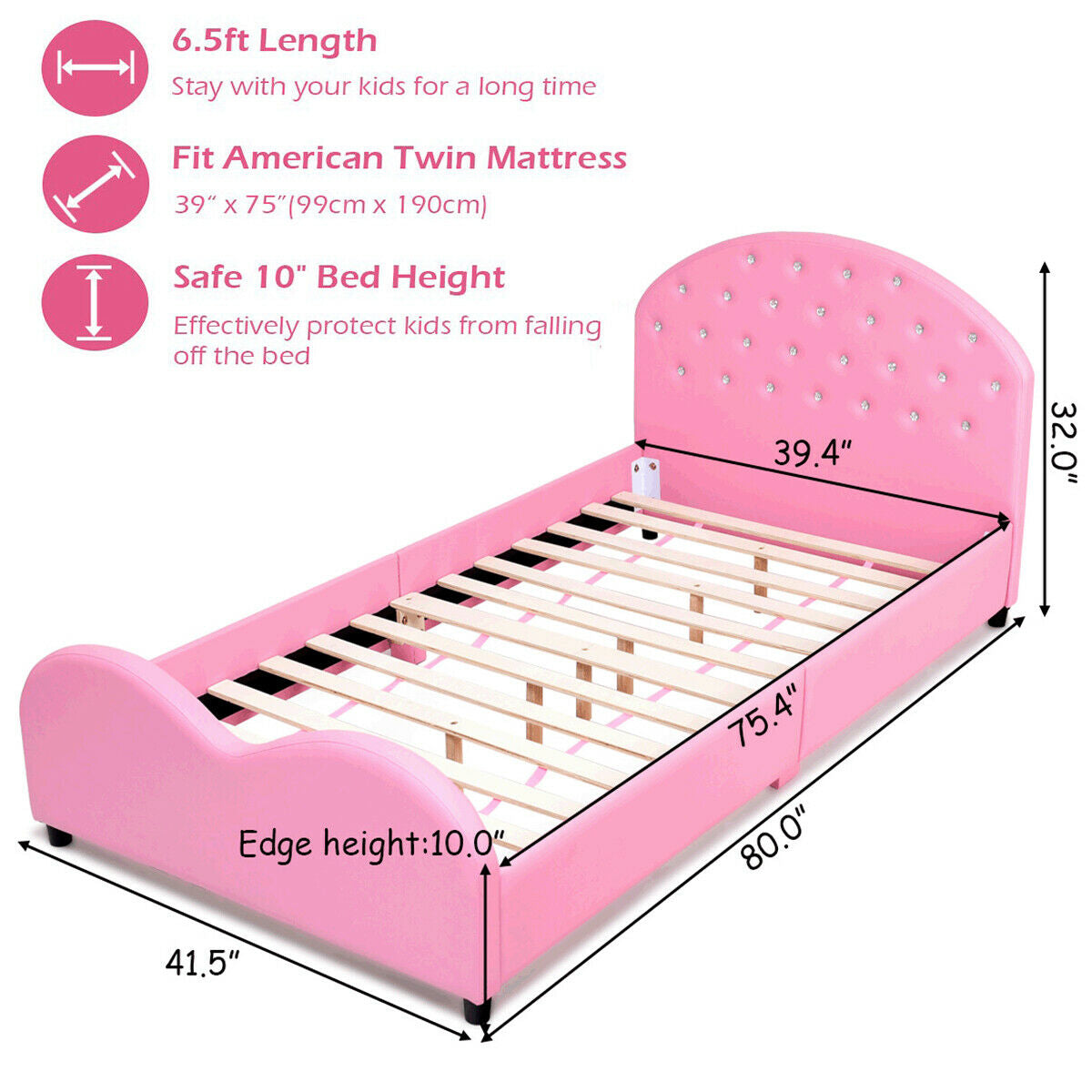 Twin Size Upholstered Platform Toddler Bed, Pink Toddler Beds at Gallery Canada