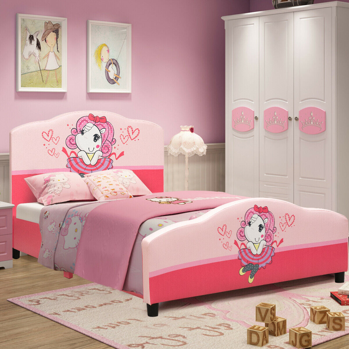 Kids Upholstered Platform Toddler Bed, Pink Toddler Beds at Gallery Canada