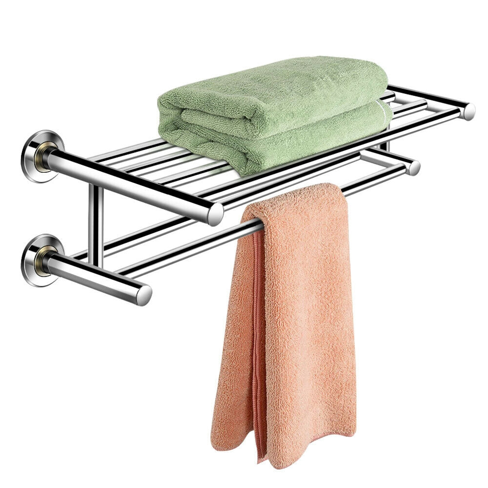 24 Inch Wall Mounted Stainless Steel Towel Storage Rack with 2 Storage Tier, Silver Towel Racks at Gallery Canada