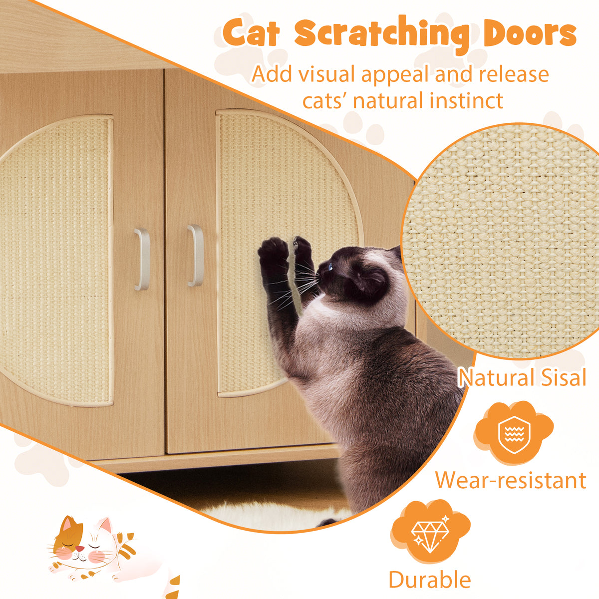 Cat Litter Box Enclosure With Sisal Scratching Doors, Storage, Natural Cat Houses at Gallery Canada