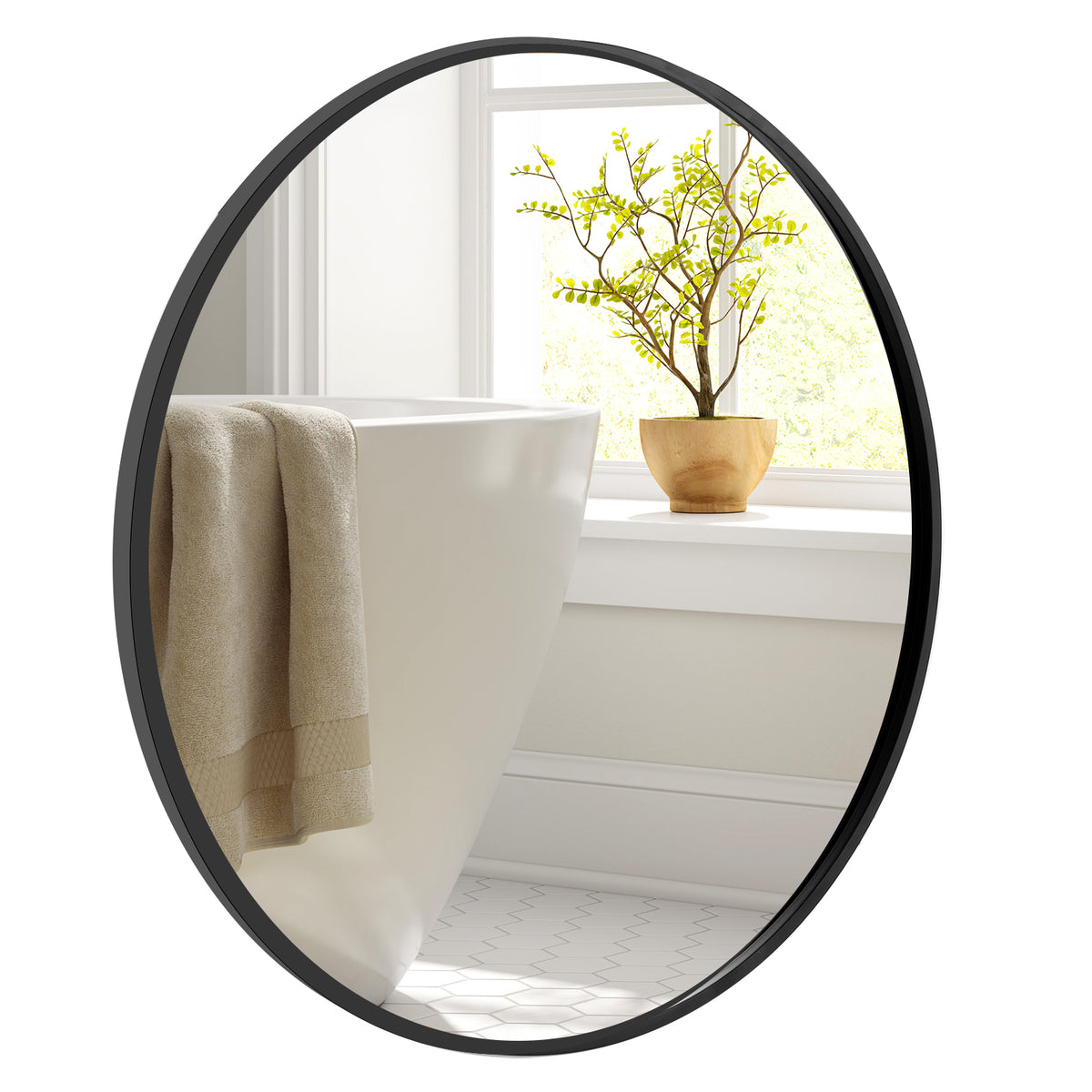 24 Inch Circle Bathroom Mirror, Explosion-Proof Film, Black Wall Mirrors at Gallery Canada