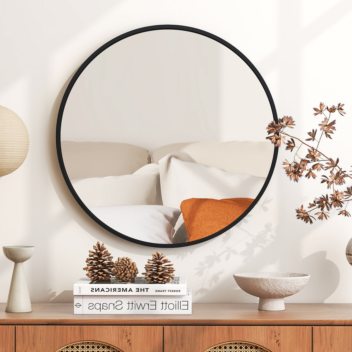 24 Inch Circle Bathroom Mirror, Explosion-Proof Film, Black Wall Mirrors at Gallery Canada
