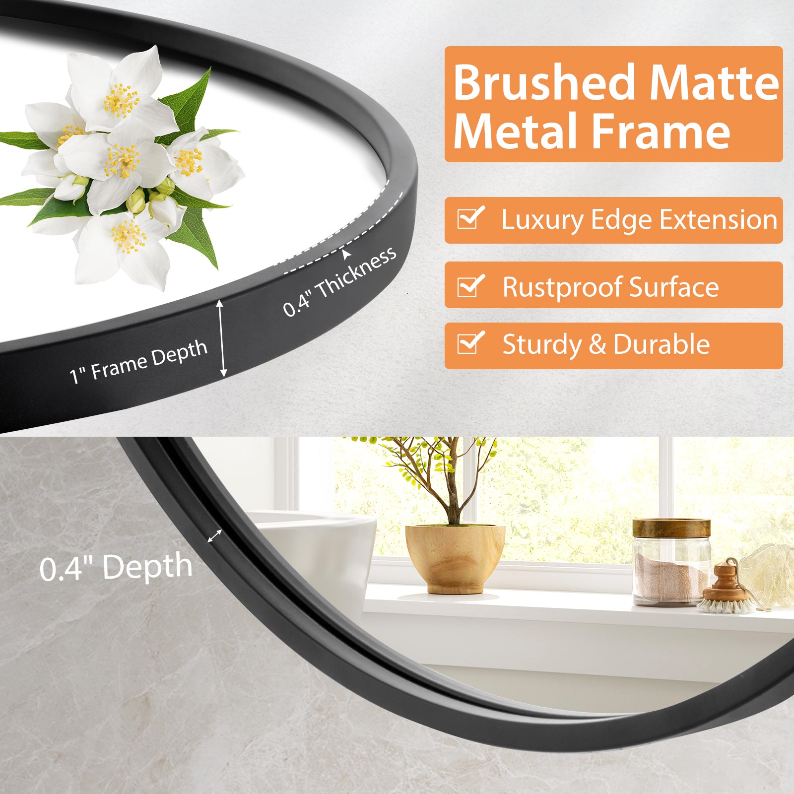 24 Inch Circle Bathroom Mirror, Explosion-Proof Film, Black Wall Mirrors at Gallery Canada