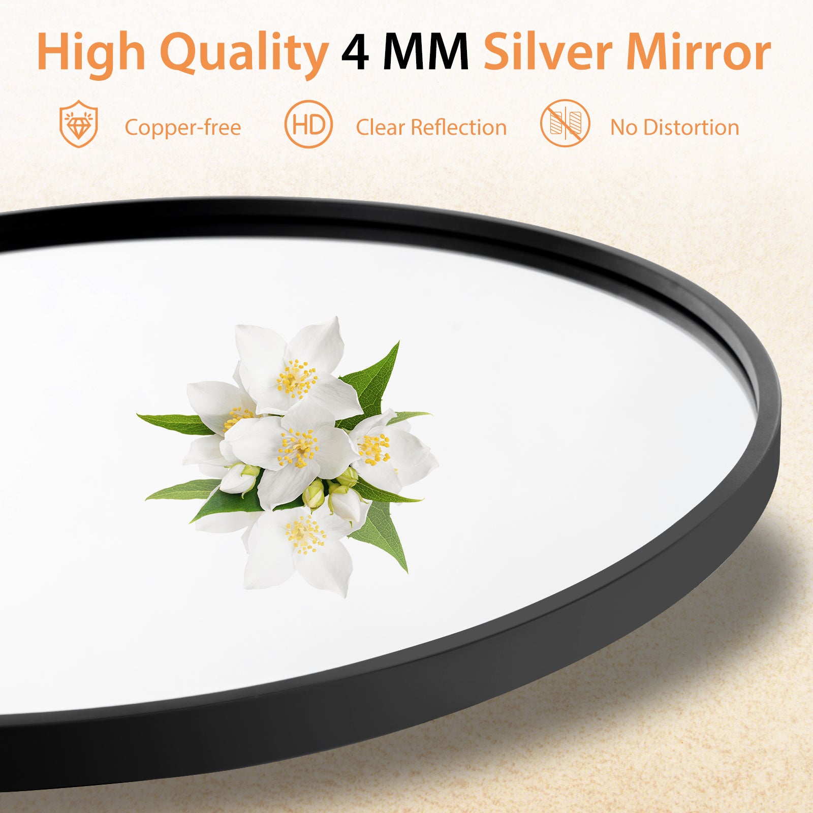 24 Inch Circle Bathroom Mirror, Explosion-Proof Film, Black Wall Mirrors at Gallery Canada